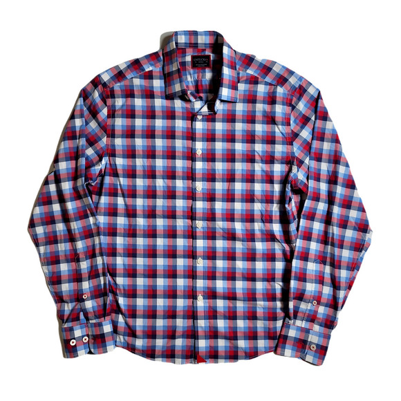 UNTUCKit Performance Shirt Mens Small Red Blue White Check Nylon‎ Stretch - Picture 1 of 3